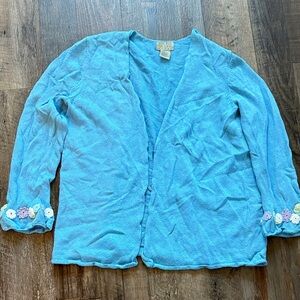 Sigrid Olsen Blue Cardigan with Floral Accents s